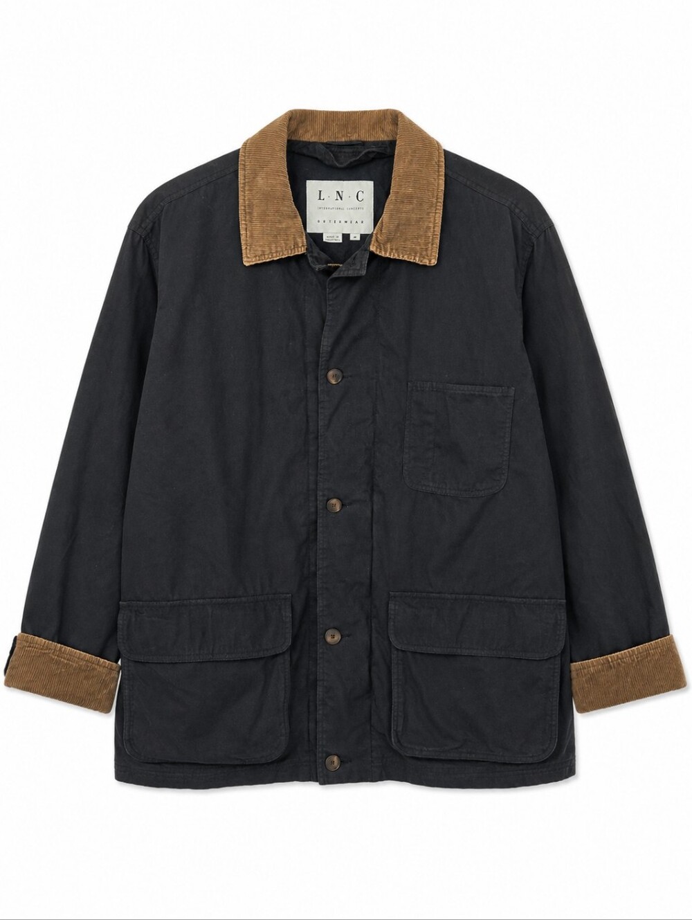 INC Men's Vintage Y2K Canvas Barn Jacket Tan Corduroy Collar Size M Field Jacket